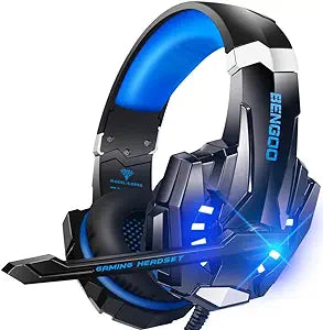 BENGOO G9000 Stereo Gaming Headset for PS4 PC, Xbox One PS5, Noise Cancelling Over Ear Headphones with Mic, LED Light, Bass Surround Sound, Soft Memory Earmuffsv